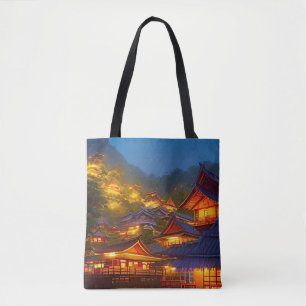 Indonesisch dorpszonsondergang tote bag