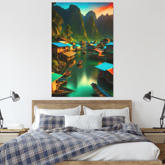 Indonesisch klein Gevist dorp Canvas Afdruk (Insitu (Slaapkamer))