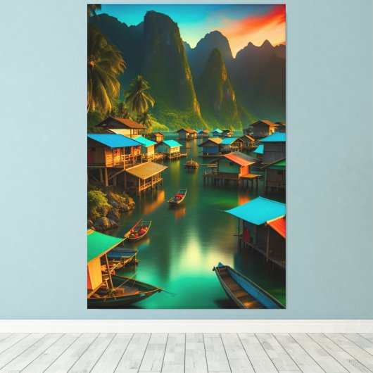 Indonesisch klein Gevist dorp Canvas Afdruk (Insitu (Houten vloer))