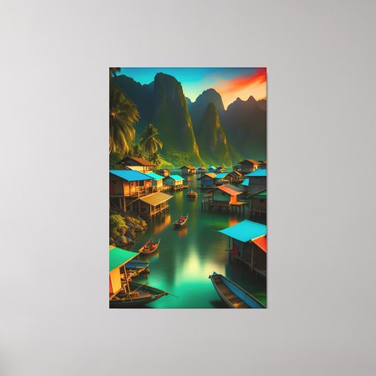 Indonesisch klein vissersdorp canvas afdruk (Voorkant)