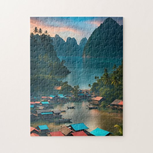 Indonesisch vissersdorp legpuzzel (Verticaal)