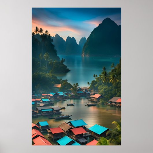 Indonesisch vissersdorp poster (Voorkant)