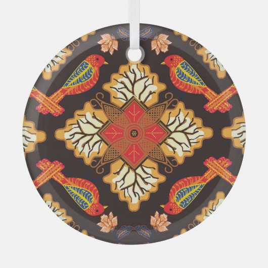 Indonesische batik: flora fauna motief. glas ornament (Voorkant)