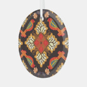 Indonesische batik: flora fauna motief. glas ornament (Voorkant links)