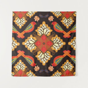 Indonesische batik: flora fauna motief. wandkleed