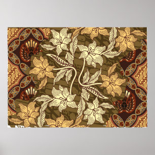 Indonesische batikmotieven met flora en fauna-patr poster