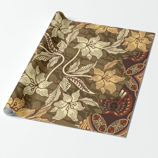 Indonesische batikmotieven met flora- en faunatpat cadeaupapier (Uitgerold)
