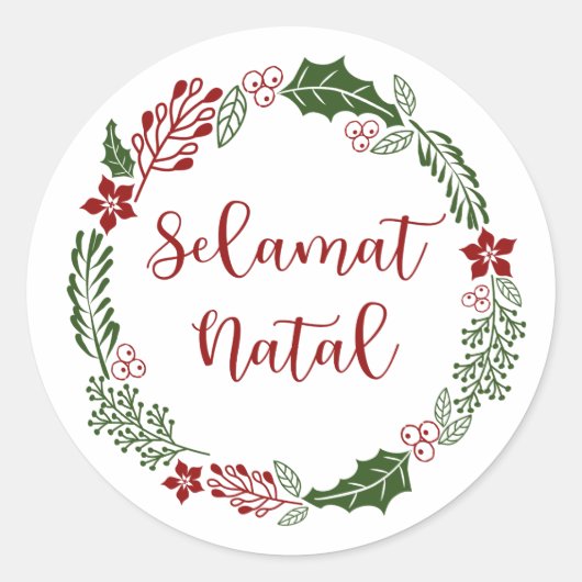Indonesische Kerstkrans, Selamat Natal Ronde Sticker (Voorkant)