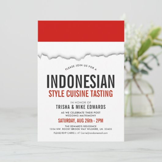 Indonesische keuken | Party Flag Witte Uitnodiging (Staand voorkant)