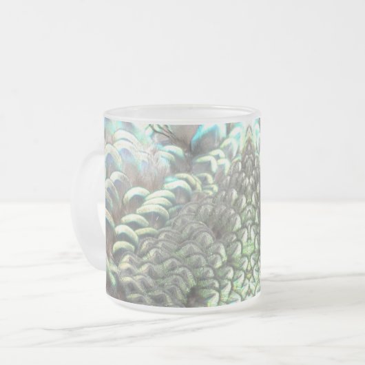 Indonesische Peacock Feathers Pattern Fr. Glazen M Matglas Koffiemok (Voorkant links)