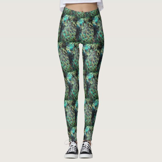 Indonesische Peacock Feathers Tiling Pattern Legge Leggings (Voorkant)