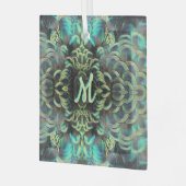 Indonesische Peacock Patroon Cust. Monogram Orname Glas Ornament (Voorkant links)