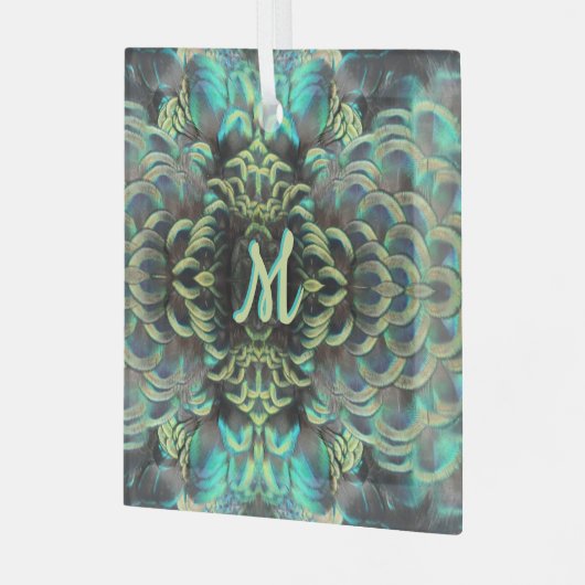 Indonesische Peacock Patroon Cust. Monogram Orname Glas Ornament (Voorkant links)