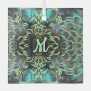 Indonesische Peacock Patroon Cust. Monogram Orname Glas Ornament