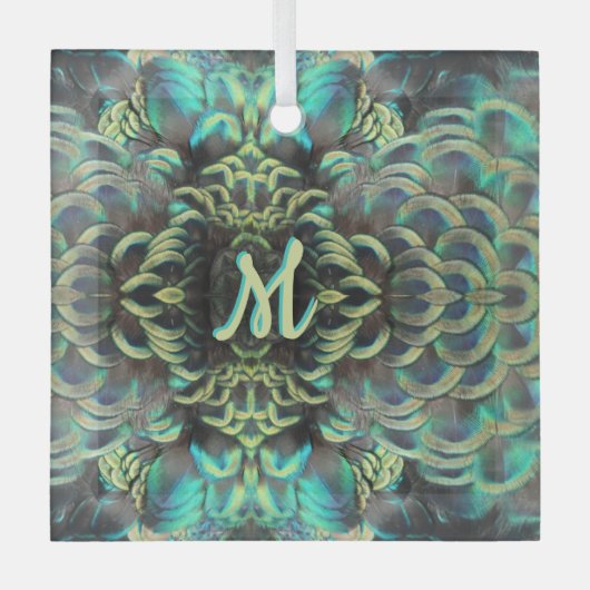 Indonesische Peacock Patroon Cust. Monogram Orname Glas Ornament (Voorkant)