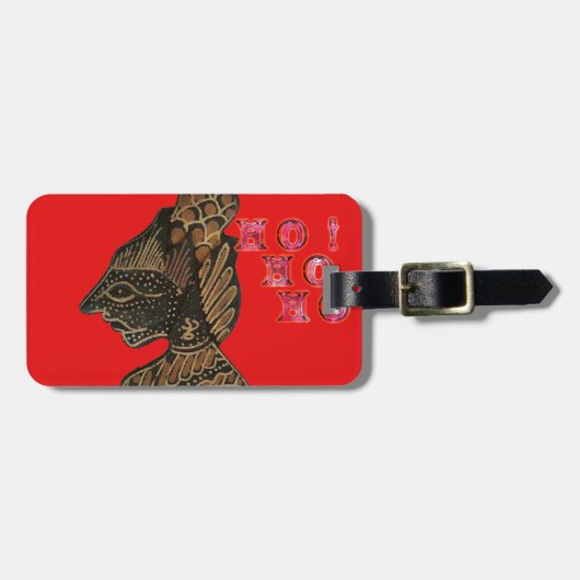 Indonesische Schaduwpop Hohoho Design op rood doek Bagagelabel (Voorkant horizontaal)