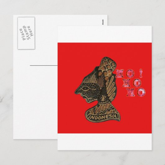 Indonesische Schaduwpop Hohoho Design op rood doek Feestdagenkaart (Voorkant / Achterkant)