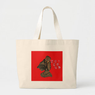 Indonesische Schaduwpop Hohoho Design op rood doek Grote Tote Bag