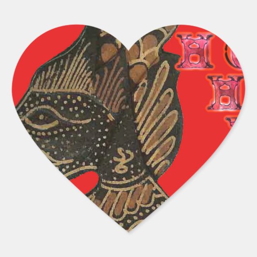Indonesische Schaduwpop Hohoho Design op rood doek Hart Sticker (Voorkant)