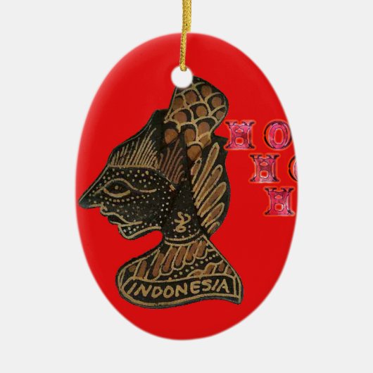 Indonesische Schaduwpop Hohoho Design op rood doek Keramisch Ornament (Voorkant)