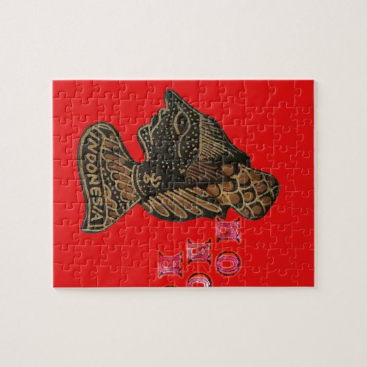 Indonesische Schaduwpop Hohoho Design op rood doek Legpuzzel (Horizontaal)