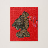 Indonesische Schaduwpop Hohoho Design op rood doek Legpuzzel (Verticaal)