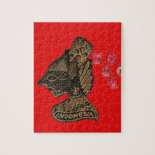 Indonesische Schaduwpop Hohoho Design op rood doek Legpuzzel