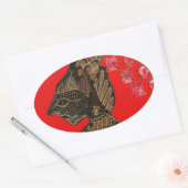 Indonesische Schaduwpop Hohoho Design op rood doek Ovale Sticker (Envelop)