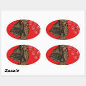 Indonesische Schaduwpop Hohoho Design op rood doek Ovale Sticker (Vel)
