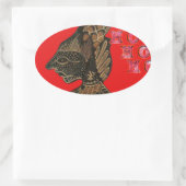 Indonesische Schaduwpop Hohoho Design op rood doek Ovale Sticker (Tas)