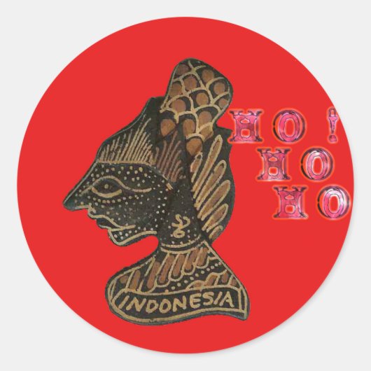 Indonesische Schaduwpop Hohoho Design op rood doek Ronde Sticker (Voorkant)