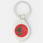 Indonesische Schaduwpop Hohoho Design op rood doek Sleutelhanger (Voorkant)