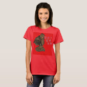 Indonesische Schaduwpop Hohoho Design op rood doek T-shirt (Voorkant volledig)