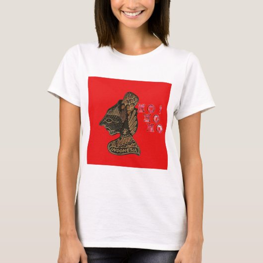 Indonesische Schaduwpop Hohoho Design op rood doek T-shirt (Voorkant)