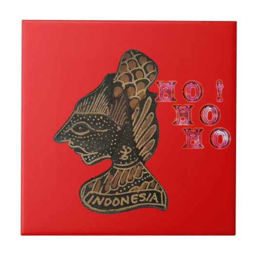 Indonesische Schaduwpop Hohoho Design op rood doek Tegeltje (Voorkant)