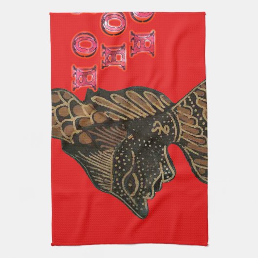 Indonesische Schaduwpop Hohoho Design op rood doek Theedoek (Verticaal)