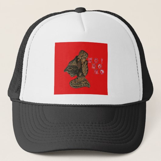 Indonesische Schaduwpop Hohoho Design op rood doek Trucker Pet (Voorkant)