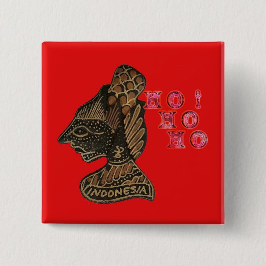 Indonesische Schaduwpop Hohoho Design op rood doek Vierkante Button 5,1 Cm (Voorkant)