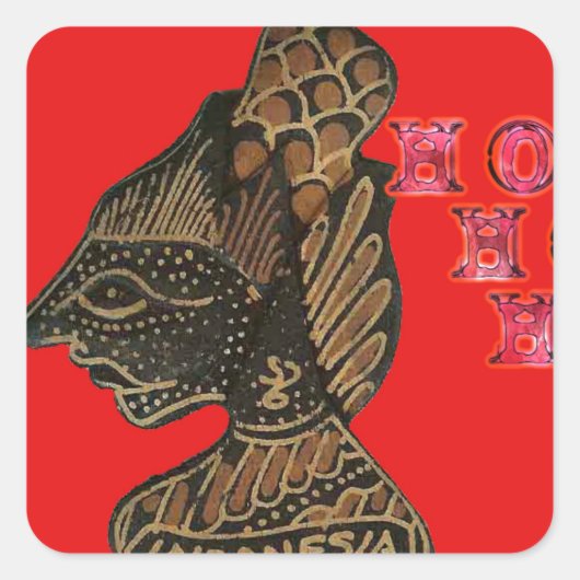 Indonesische Schaduwpop Hohoho Design op rood doek Vierkante Sticker (Voorkant)