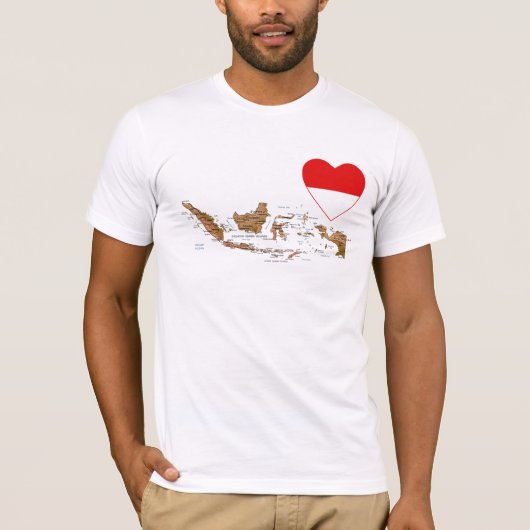 Indonesische vlag — Hart en kaart T-Shirt (Voorkant)