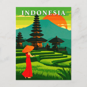 Indonesische zonsondergangstempel en rijsterrassen briefkaart