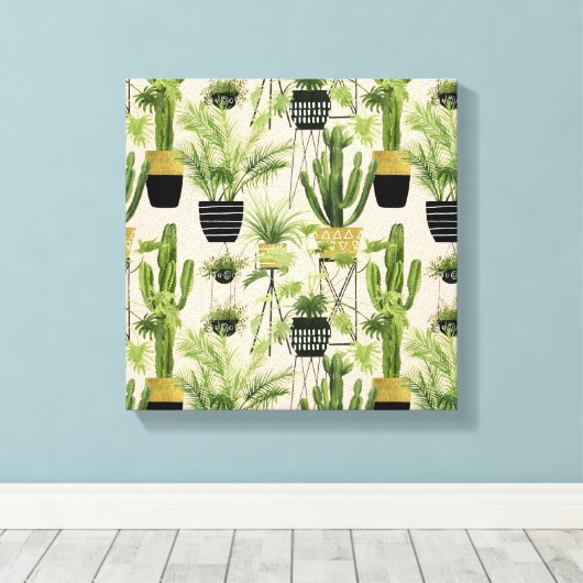 Indoor Oasis | Plant Lineup Patroon Canvas Afdruk (Insitu (Houten vloer))