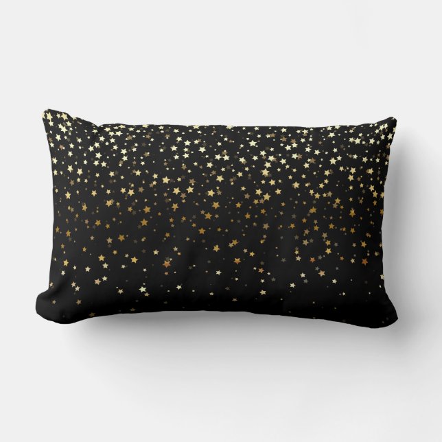 Indoor Petite Golden Stars Lumbar Pillow-Black Kussen (Voorkant)