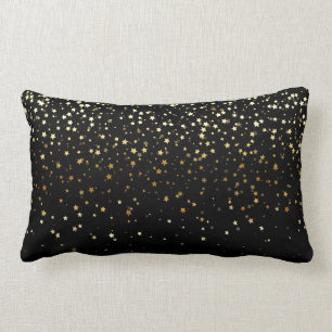 Indoor Petite Golden Stars Lumbar Pillow-Black Kussen