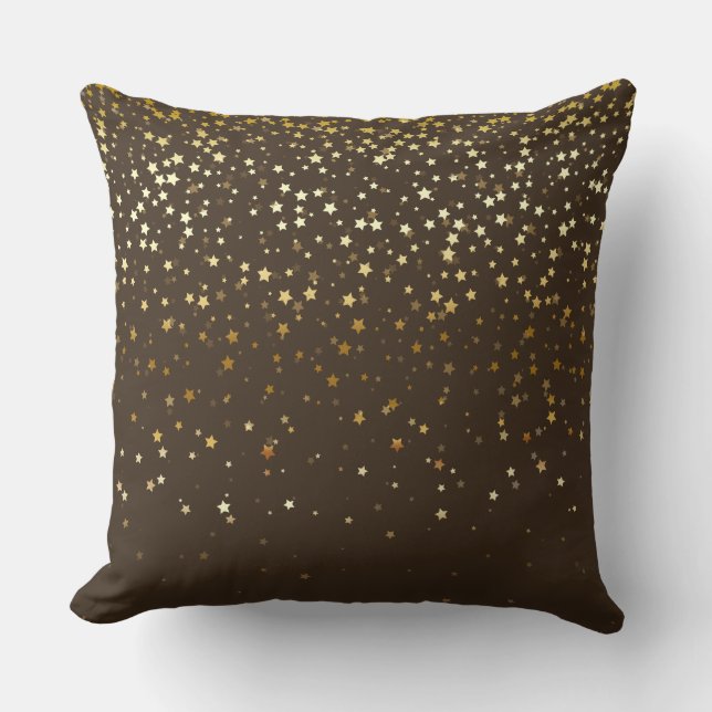 Indoor Petite Golden Stars Square Pillow-Brown Kussen (Voorkant)