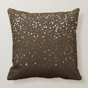 Indoor Petite Golden Stars Square Pillow-Brown Kussen