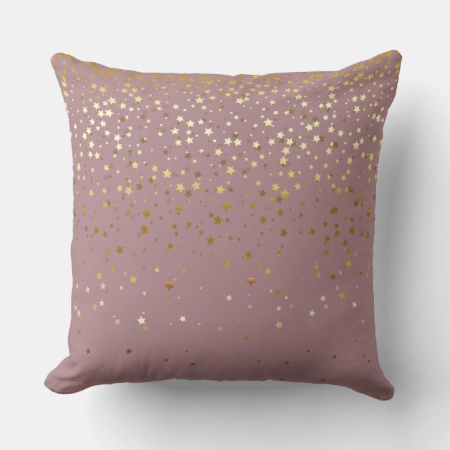 Indoor Petite Golden Stars Square Pillow-Mauve Kussen (Voorkant)