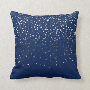 Indoor Petite Silver Stars Square Pillow-Dark Blue Kussen