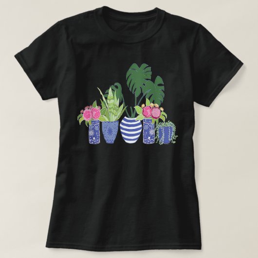 Indoor Plants Monstera Snake Plant Chinoiserie Pot T-shirt (Design voorkant)