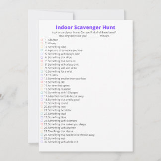 Indoor Scavenger Hunt Card Bedankkaart